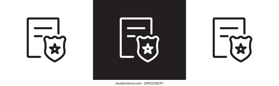 Icono lineal de informe policial. Icono de penalización rellenado, carta de infracción, advertencia, Ilustración vectorial de penalización, contorno y estilo de trazo en fondo blanco negro y transparente.