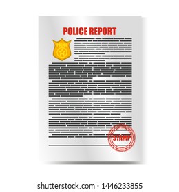 Police report paper on white background