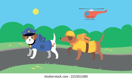 Polizei- und Rettungshunde, Illustration, Vektorgrafik