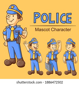 police retro four set mascot character with different pose