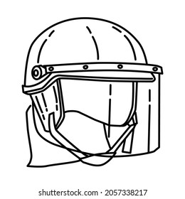 Police Riot Helmet Part of Police Equipment and Accessories Hand Drawn Icon Set Vector.