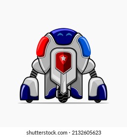 police robot with future concept. There are red and blue sirens