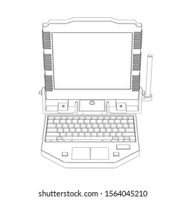 Police Rugged Laptop Computer. 3d Vector Outline Illustration.