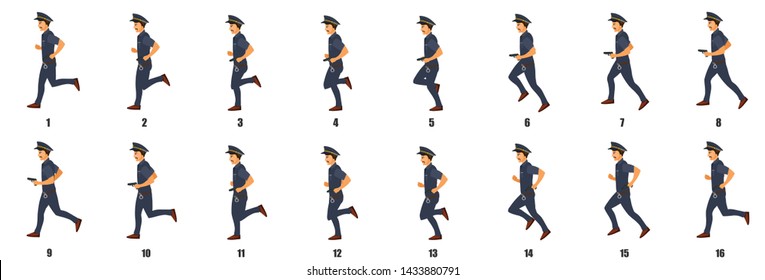 Police Run Cycle Animation Sequence