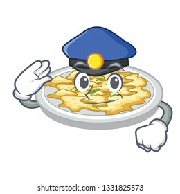 Police scrambled egg put above cartoon plate