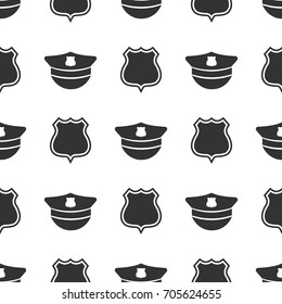 Police seamless pattern with police cap and badge. Police monochrome background