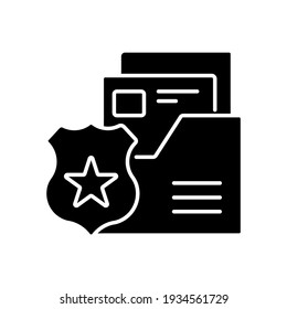 Police secret documents, protocol glyph icon. Law enforcement. Protection equipment. Thin line contour symbols. Isolated vector outline illustrations.