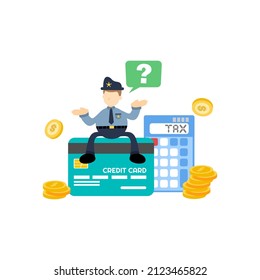 police security and credit card financial analyst cartoon flat design illustration
