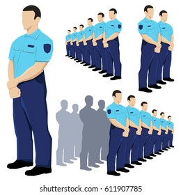 Police security guard vector set with blue uniform