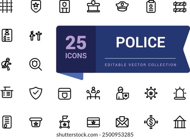 Police and security line icons collection. UI icon set in a flat design. Pixel perfect, minimalistic web and UI icon. Outline icon collections.
