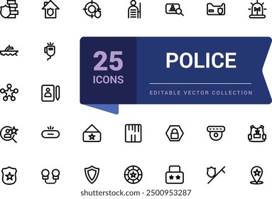 Police and security line icons collection. UI icon set in a flat design. Pixel perfect, minimalistic web and UI icon. Outline icon collections.