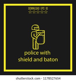 police with shield and baton sketch vector icon