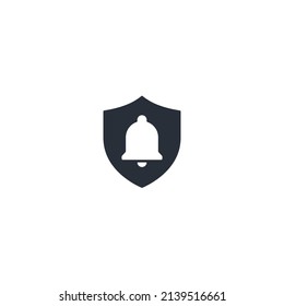 police shield and bell, security alert signal thin line icon. Vector illustration. Pictogram isolated on white background. Notification bell and shield line icon. Security message bell, inbox message