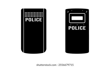 Police shield , black isolated silhouette