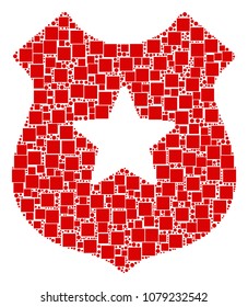 Police Shield composition icon of rectangles and round items in various sizes. Vector items are formed into police shield collage design concept.