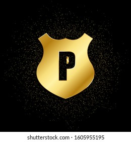 Police shield gold, icon. Vector illustration of golden particle