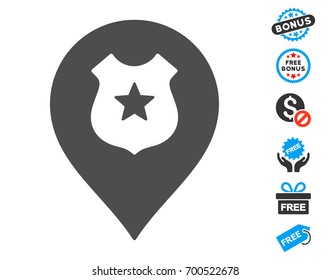 Police Shield Marker grey icon with free bonus pictures. Vector illustration style is flat iconic symbols.