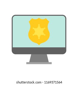 police shield on computer desktop screen, police official website icon