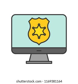 police shield on computer desktop screen, police official website icon, editable stroke