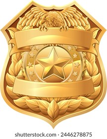 A police shield star sheriff cop badge or military security crest emblem motif featuring an eagle