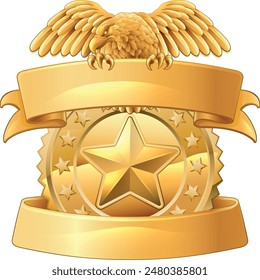 A police shield star sheriff cop badge or military security crest emblem motif featuring an eagle