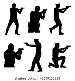 Coleção de conjuntos de tiros da polícia. Imagem vetorial