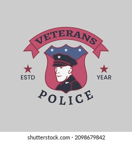 Police silhouette Logo Template Vector with shield and star.