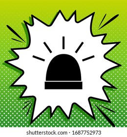 Police single sign. Black Icon on white popart Splash at green background with white spots. Illustration.