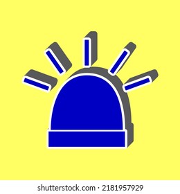 Police single sign. Blue Icon with white stroke in 3d at yellow Background. Illustration.