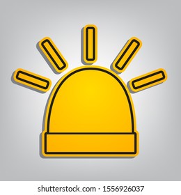 Police single sign. Flat orange icon with overlapping linear black icon with gray shadow at whitish background. Illustration.