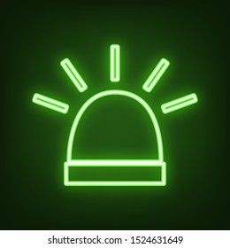 Police single sign. Green neon icon in the dark. Blurred lightening. Illustration.