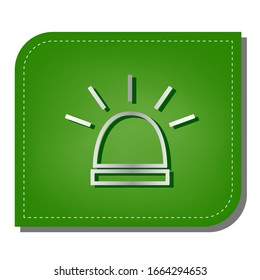 Police single sign. Silver gradient line icon with dark green shadow at ecological patched green leaf. Illustration.