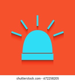 Police single sign. Vector. Blue icon with soft shadow putted down on flamingo background.