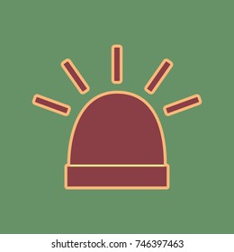 Police single sign. Vector. Cordovan icon and mellow apricot halo with light khaki filled space at russian green background.