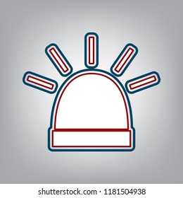 Police single sign. Vector. Dark red, transparent and midnight green stroke of white icon at grayish background.