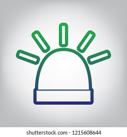 Police single sign. Vector. Green to blue gradient contour icon at grayish background with light in center.