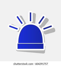 Police single sign. Vector. New year bluish icon with outside stroke and gray shadow on light gray background.