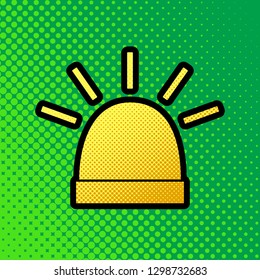 Police single sign. Vector. Pop art orange to yellow dots-gradient icon with black contour at greenish background.
