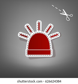 Police single sign. Vector. Red icon with for applique from paper with shadow on gray background with scissors.