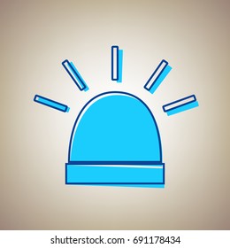 Police single sign. Vector. Sky blue icon with defected blue contour on beige background.