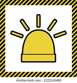 Police single sign. Vector. Warm yellow icon with black contour in frame named as under construction at white background. Isolated.