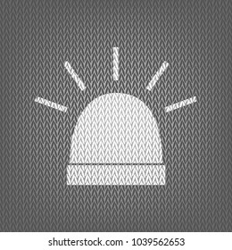 Police single sign. Vector. White knitted icon on gray knitted background. Isolated.