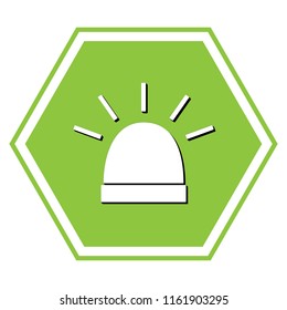 Police single sign. Vector. White icon with black shadow at yellow green honeycomb on white background.