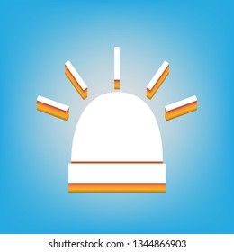 Police single sign. Vector. White icon with 3d warm-colored gradient body at sky blue background.