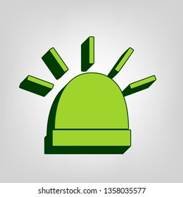 Police single sign. Vector. Yellow green solid icon with dark green external body at light colored background.