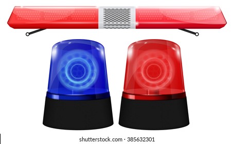 Police Siren, red and blue flasher. Vector illustration isolated on white background