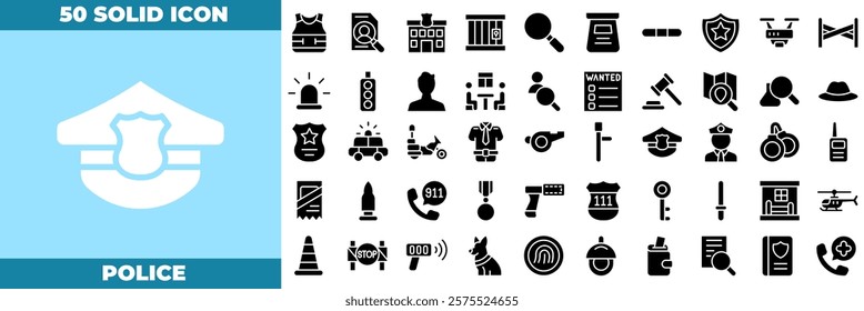 Police Solid Editable Icons set. Vector illustration in modern thin solid style of police icons: police, crime, jail, arrest, investigate, etc