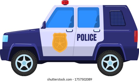 Police special car transport, truck vehicle militia service isolated on white, cartoon vector illustration. Concept icon police force wagon with flashing light, protection population.