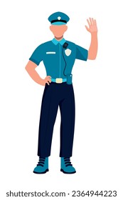 police standing waving hand isolated icon