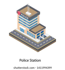 
Police station architecture in isometric vector 
